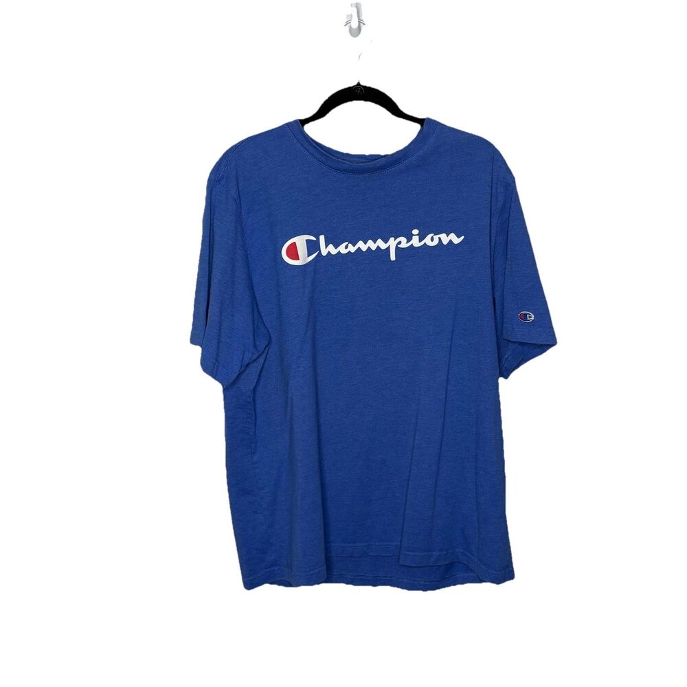 Champion Blue Classic Fit Crew Neck Script Logo Tshirt Tee Size 2XL Mens